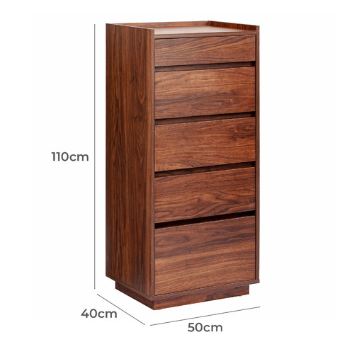 Temple Webster Walnut Rhet 5 Drawer Tallboy